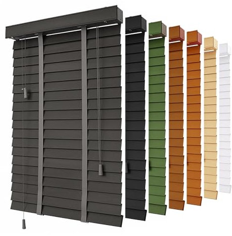 Holz Jalousien Holzjalousien Bambusrollo 45cm 60cm 70cm 75cm 80cm 90cm 100cm 105cm 110cm 120cm Horizontal Jalousette Für Fenster Sichtschutz 50mm Lamellen Sonnenschutz/Sichtschutz(Grey Walnut)