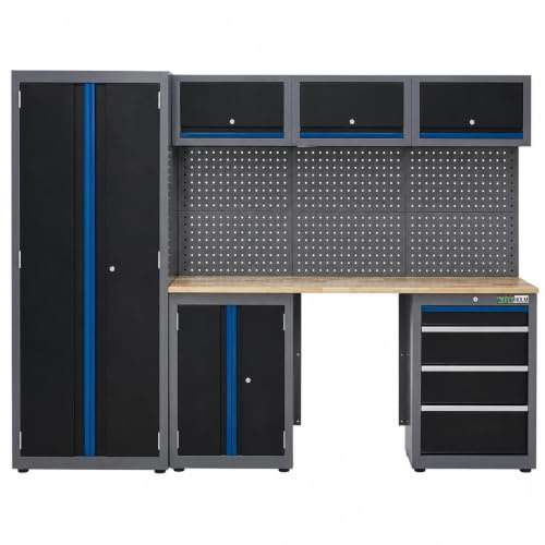 TRUTZHOLM Werkstattwand 13 tlg. aus Stahl 260 x 183 cm modulares Werkstattschranksystem flexibel stellbar & abschließbar mit Holzarbeitsplatte Hochschrank Schubladen Lochwand für Werkstattorganisation