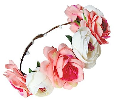 Ipetboom Blumenkranz Für Haare Korallenbeige Blumenkranz Stirnband Hochzeit Blumenmädchen Haaraccessoire Blumenkopfschmuck Haarband Für Braut