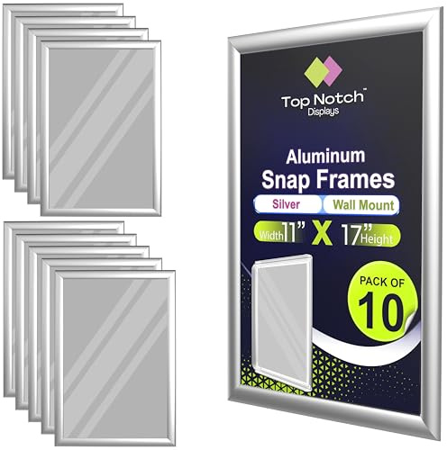 Snap Frames 11 x 17, Aluminum Frame, Wall Mount, 1 Profile, Anodized Silver Finish, Great for Posters, Photos, Signage, Stylish Look for Offices, Retail, or Homes - Pack of 10