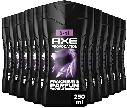 AXE Gel Douche Homme 5en1 Provocation 12x250ml | Nettoie Corps, Visage, Cheveux, Barbe & Aisselles, 24h de Parfum & Fraîcheur, Noix de Coco & Poivre Noir, Elimine les Odeurs
