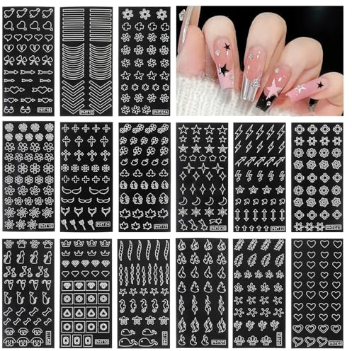 24 Sheets Airbrush Stencils for Nails, Hollow Nail Stencils Stickers Nails Art French Design Moon Stars Heart Decals Supplies for Women Manicure Decoration DIY Tools (154 Designs)