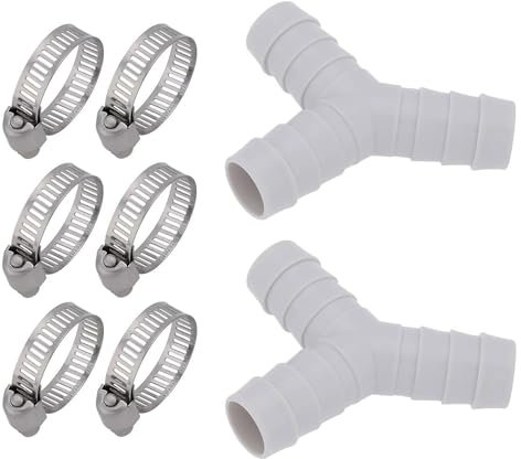 Hayaww 2 juegos de conectores de manguera en Y Juegos de Conectores en Y para Manguera de Drenaje Conector en T para Tubo de Lavavajillas con Abrazadera para Manguera Combinación (B)