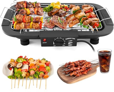 3000W Electric BBQ Grill, Electric Smokeless Non-Stick Indoor/Outdoor Barbecue, Double tube High Power Portable Removable Stand Grill