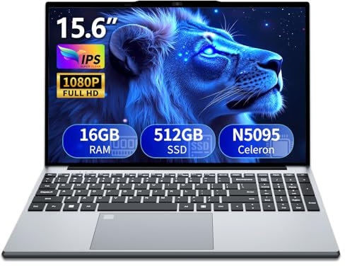 Ordinateur portable 15,6 pouces, 16 Go RAM SSD 512 Go processeur N5095 carte graphique UHD, PC Portable Full HD 1920 x 1080, avec WiFi 5/USB 3.0/pavé numérique/clavier rétroéclairé/Touch ID Laptop