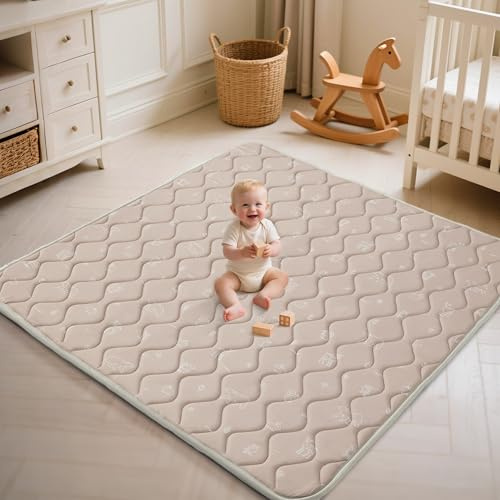 Fortella Alfombra Bebe Acolchada Plegable 120×120cm Lavable, Tapete Bebé de Espuma Actividades Infantil, Manta Juegos Bebés para Parque y Suelo Antideslizante, Gateo y Tummy Time Ideal (Marrón Bosque)