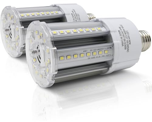 Bright Source LED Corn Light Bulb, E27, 20W, 2600lm, 360° Beam Angle, 4000K Cool White, Replaces Metal Halide/Son/HID/HPS for Large Spaces/Street/Parking/Garage/Warehouse & Factory, 2 Pack