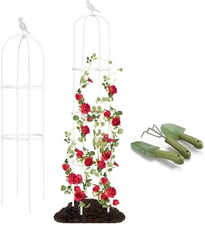 Tuteur de Jardin Obélisque Amovible, Colonne Rosiers Support pour Plantes Grimpantes Rosiers, Vignes de Glycine, pour Décoration de Cérémonie, Intérieur Extérieur Grille en Métal(White,D28xH115CM)