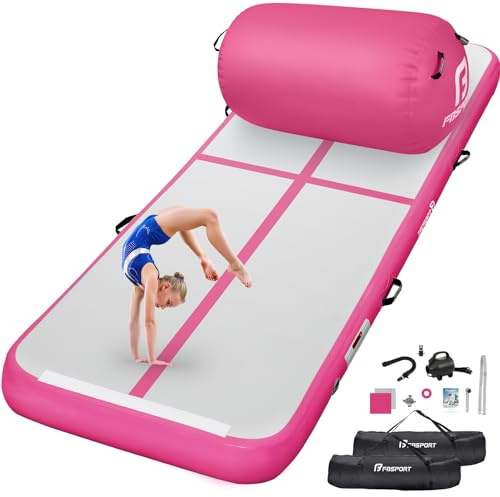 FBSPORT Airtrack Matte mit 100x60cm Air Roll, 10cm Hoch Verdicken 3M Tumbling Matte,Gymnastikmatte mit Luftpumpe,Trainingsmatte mit Tragetasche,Turnmatte für Zuhause, Outdoor,Yoga