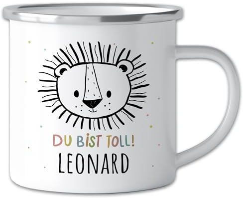 Personalisierte Emaille Tasse für Kinder | Unzerbrechlicher Becher mit Namen & Tier-Motiv als Geschenk zu Geburtstag, Einschulung, Kita