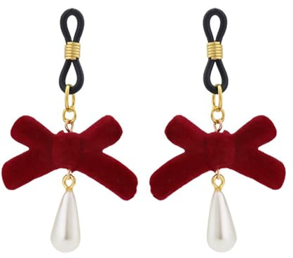 Niaspi Red Bowknot Pearl Nipple Rings for Women Round Waterdrop Pearl Dangling Nipplerings Christmas Velvet Ribbon Knot Non-Piercing Fake Nipple Piercing Jewelry (Style 2)