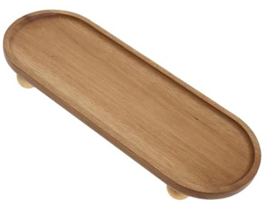Baoblaze Wooden Riser Tray Pedestal Stand Platter Decorative Plate Holder Jewelry Candle Tray Wooden Soap Dish Trays for Display for Sink Living Room Birthday Candle Wedding, Long Oval