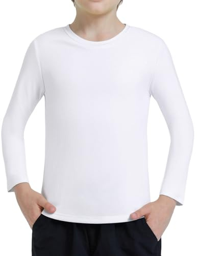 Ewbob Kids Cotton Plain T-Shirt Lightweight Long Sleeve Top White 7-8Y