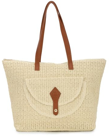 EVEOUT Stroh Geflochten Schultertasche für Damen Boho Strohtasche Tote Tragetasche aus Synthetische Raffia für Strand Urlaub Sommer Alltag