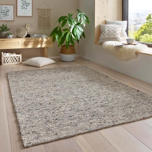 Taracarpet Gewalkter Wollteppich Lambrecht Handgewebt Wohnzimmer – Handwebteppich Schurwolle – Webteppich Wolle Natur für Schlafzimmer, Esszimmer, Küche Grau meliert 250 x 340 cm