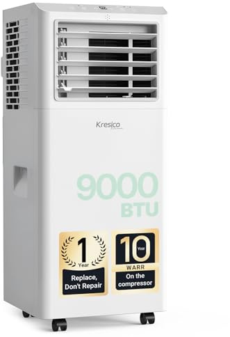 KresicoKlima Portable Air Conditioner 9000 BTU, 4-in-1 Air Conditioning Unit with Cooling, Fan, Dry & Sleep Mode, 24H Timer & Window Kit,Unit for Home & Office