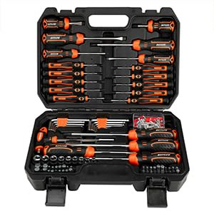 Screwdrivers Set with Case, 120-Piece, Includes Slotted, Phillips, Hex, Pozidriv, Torx, and Precision Magnetic Tools for Men