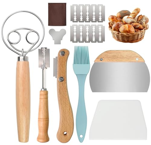 LUCKNIGHT Set med 6 bagarknivar, dansk visp, brödknivar för ritning, brödbakning tillbehör, baktillbehörsset för raka och bågformade snitt vid brödbakning (med 10 blad)