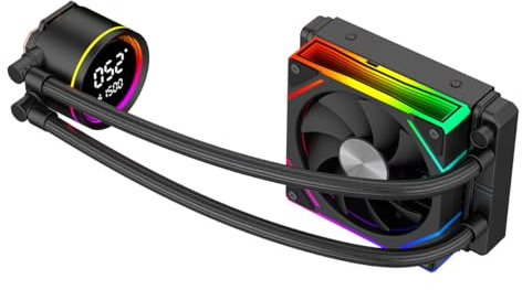 CiT Pro Glacier CPU Cooler AIO 120mm, Liquid AIO Cooler, AM4 AM5 LGA 1851 | Quiet 235W black AIO with screen: this liquid CPU cooler shows live processor temperature and pump speed on a 69.4mm head