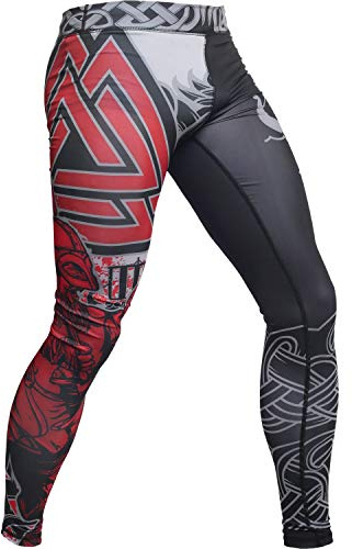 Hardcore Training Men's Compression Pants Kompressionsbyxor Herr Leggings Base Layer Boxing Running Muay Thai MMA No Gi BJJ (DE/NL/SE/PL, Alfa, S, Regelbunden, Regelbunden, Grey Red)