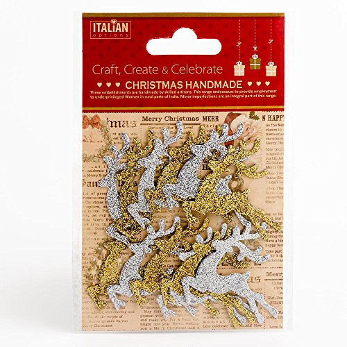 Italian Options Silver Gold Glitter Reindeers Christmas Craft Festive Card Making Decoration (Pack of 12)