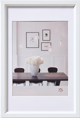 walther design Marco de fotos blanco 18 x 24 cm con passepartout, Marco de plástico Steel Style ES824W