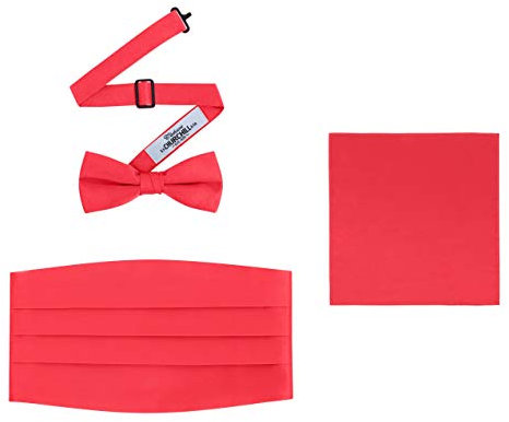 Herren 3-teiliges formelles Zubehör-Set mit Fliege, Kummerbund und Einstecktuch, Rot/Ausflug, einfarbig (Getaway Solids), Einheitsgröße