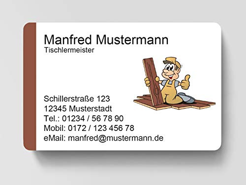 100 Visitenkarten, laminiert, 85 x 55 mm, inkl. Kartenspender - Holz Tischler Schreiner