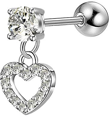 OUFER Boucles d'oreilles en acier inoxydable 316L 16G en forme de cœur avec zircone cubique transparente