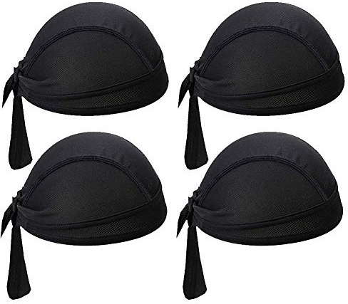 MIZOK Unisex 4 Pieces Cycling Bandana Cap Sun UV Protection Sweat Wicking Cap Hat Skull Cap Pirate Hats Black