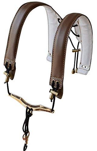 adorence Leder Saxophon Gurt, Saxophon Schultergurt, Harness - H01 Braun | Biegsame Alu-Stütze, lange Schulterstützen, handgenäht, Metall-Drehkarabiner; für Alt-, Tenor- & Baritonsaxophon