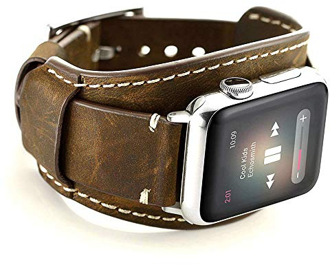 Leotop Bracelet de montre en cuir véritable compatible avec Apple Watch 44 mm 42 mm - Bracelet de rechange pour homme et femme avec fermoir en acier inoxydable pour iWatch Series 5/4/3/2/1