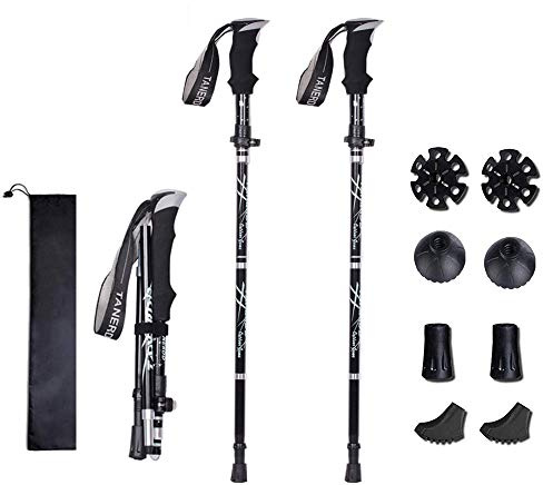 XDSP vandringsstavar, ultralätt promenad/vandring, stöddämpning och snabblåssystem, justerbara handledsremmar, ergonomiskt grepp för resor/backpacking (svart x 2) 2 st