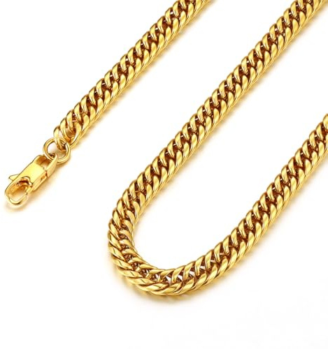FindChic Edelstahl Massiv Panzerkette Halskette Breite 3,5/6/9/12mm Länge 46/51/55/61/66/71/76/91 cm Cuban Gliederkette Schmuck für Herren Damen Jungen