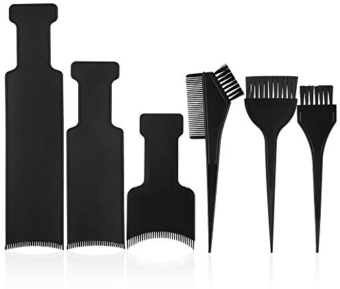 Balayage Brett Haarfärbepinsel Set, 3 Stück Färbepinsel mit Kamm+ 3 Stück Haarfärbebrett DIY Haarfärbe Set Profi Haarfärbemittel Board Haarfärbungsbürste für Salon und Hause (3 Größe, Schwarz)