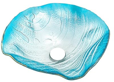 A&D Blue Luxury Decorative Basin,Counter Washing Bowl Basin, Bathroom Artistic Glass Basin,12L Modern Tempered Vessel Sink