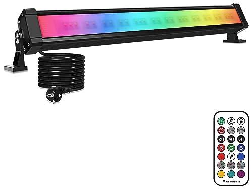 CLY Faretto RGB per Esterni 42W, Barra LED RGB 9 Colori 5 Modalità Dinamiche Luce RGB per Esterno con Telecomando RF 360°, Temporizzazione et Memoria, Faretti Colorati IP66 per Bar Festa Cortile