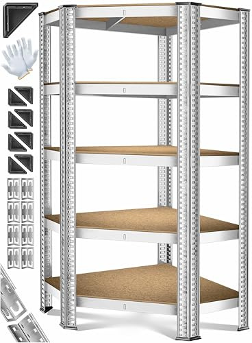 KESSER® Estantería esquinera para Cargas Pesadas, para sótano, 180 x 75 x 40 cm, hasta 875 kg, 5 estantes Ajustables, Tablero de Fibra de Densidad Media de Metal, estantería para Taller, sótano