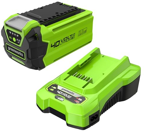 Greenworks Kit Batteria e Caricabatterie Universale - Batteria agli Ioni di Litio 2Ah + Caricabatterie 2A, Compatibile con Tutti gli Elettroutensili e Attrezzi da Giardino Greenworks 40V - GSK40B2