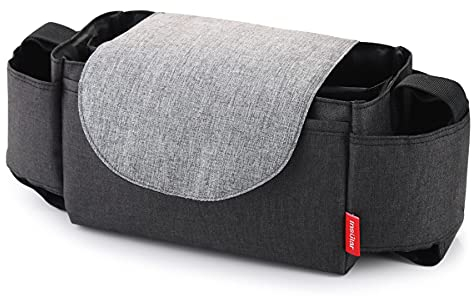 SONARIN Baby Kinderwagen Organizer Tasche, große Kapazität Pram Buggy Organizer Aufbewahrungstasche mit Telefontasche und Deep Cup-Halter, Verwendet als Handtasche, Universal Fit(Schwarz)