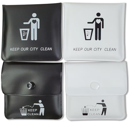 Jeuristic Ashtrays for Cigarettes Pocket Ashtray Pouch - Pack of 4 Premium Fireproof PVC Smell Proof Cool Travel Ashtrays Portable Outdoor Butt Disposal Pouch Fancy Cute Ashtray Black and White
