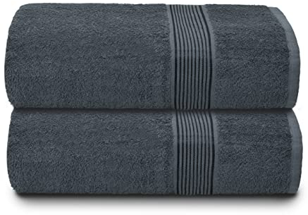 GLAMBURG Baumwolle 2er-Pack übergroße Badetücher 100 x 150 cm, große Badetücher, Ultra saugfähig, kompakt, schnell trocknendes und leichtes Handtuch - Holzkohle Grau