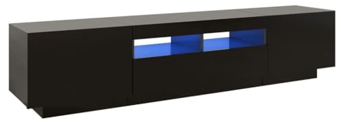 vidaXL TV Schrank mit LED-Leuchten Lowboard Sideboard Fernsehschrank Fernsehtisch TV Möbel Tisch Board HiFi-Schrank Schwarz 180x35x40cm