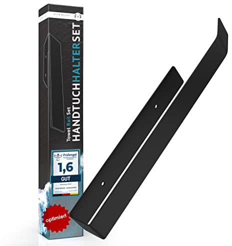 AVOIR BESOIN Premium Handtuchhalter schwarz ohne Bohren zum Kleben | Bad Küche Badezimmer Wand Fliesen | Duschtuchhaken Handtuchhalterung Markenklebeband