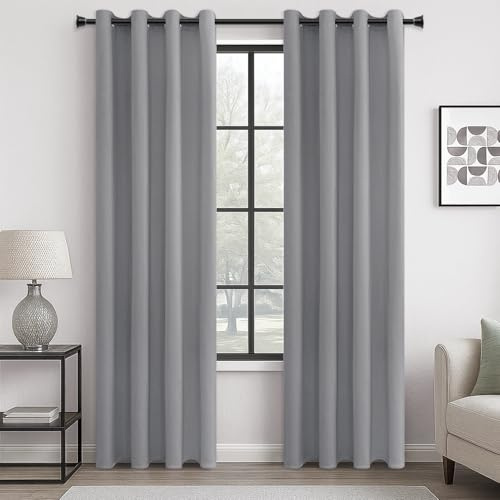 MRTREES Cortina Dormitorio Opaca Termica 2 Piezas 140×240cm Cortinas Salon Moderno Aislantes Frío Calor Luz Cortinas Largas para Ventana Habitacion Infantil Bebe Niños Gris Claro con Ojales