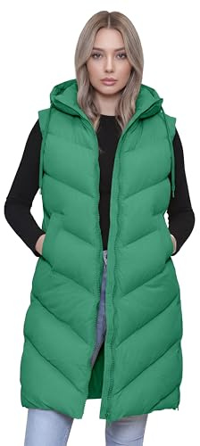 Love My Fashions® Women's Gilets with Hood Ladies Quilted Bodywarmer Full Zip Sleeveless Padded Jackets Long Gilet for Women UK