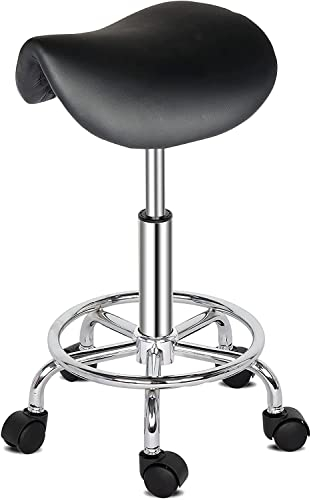 TactFire Sattelhocker Rollhocker Arbeitshocker mit 360° Drehfunktion & Höhenverstellung – Bürodrehstuhl für Salon, Massage, Spa und Büro (Schwarz)