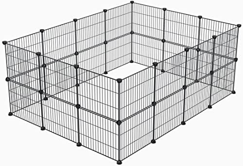 LURIVA Laufstall für Kleintiere, Meerschweinchen-Käfig, Haustier-Laufgitter, Kaninchenkäfig, Kleintierkäfig, Welpen, Kätzchen, Hunde-Laufstall, tragbarer Metalldraht-Hofzaun, 28 Paneele, schwarz