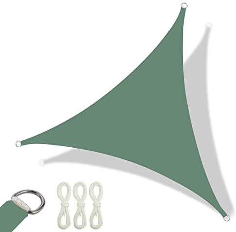 Vela Ombreggiante Triangolare,Tenda a Vela Impermeabile,Permeabile Protezione Anti Raggi UV Tenda a Vela, per Giardino, Balcone, Terrazza,3 corde in omaggio (3x3x4.3m,Dark Green)