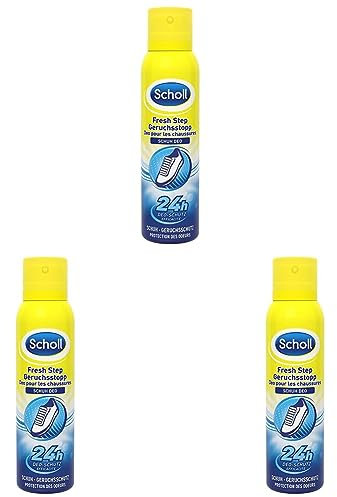 Scholl Fresh Step Geruchsstopp Schuhspray, mildes Fußdeo mit lang anhaltender Wirkung gegen unangenehme Gerüche, frische Schuhe, (1 x 150 ml) (Packung mit 3)